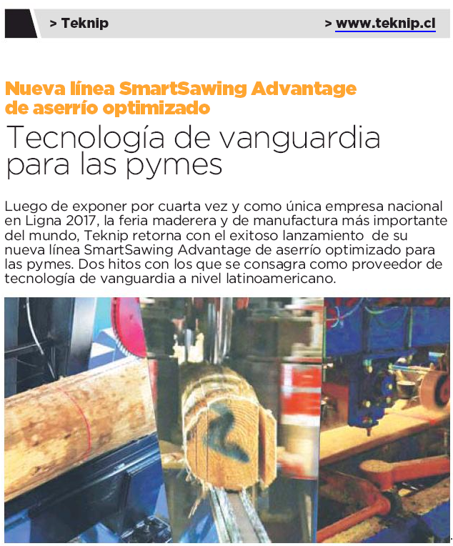 Teknip Lanza en Ligna 2017 su nueva línea SmartSawing Advantage de aserrío optimizado